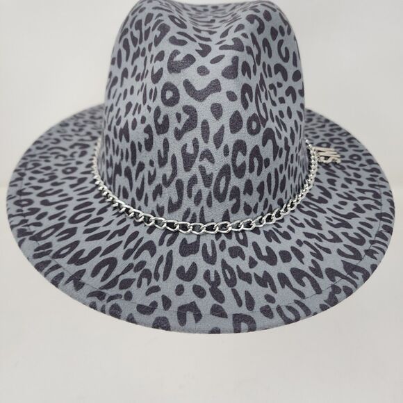 Steve Madden Fedora Hat Womens Leopard Logo Silver Chain Outdoors Hat Lined - Picture 2 of 10